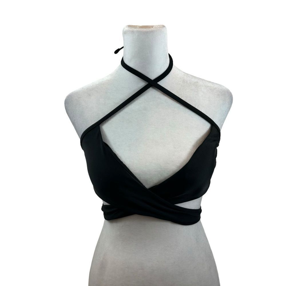 Ladies aerie Black Scoop Mutli-Tie‎ Bikini Swim Top Size Small